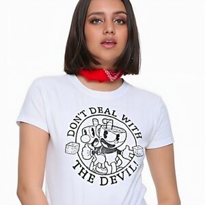 Hot Topic ✦ Cuphead Graphic Tee ✦ Don’t Deal w/ Devil Black Gamer Shirt M NWT